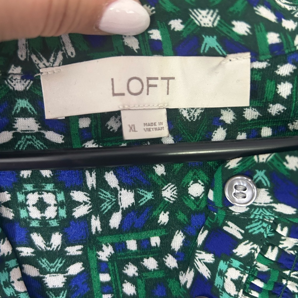 LOFT Green and Blue Geometric Ruffle-Front Sleeveless Camisole - Picture 5 of 5
